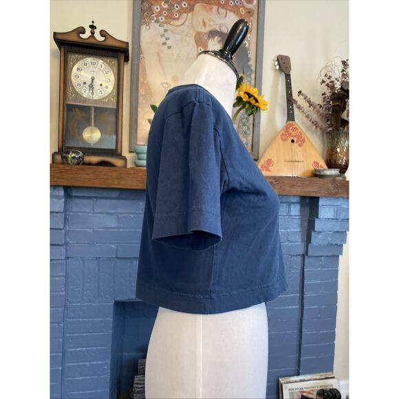 Everlane XXS 100% Organic Cotton Crop Boxy Tee Navy Blue Minimalist Basic - Picture 3 of 10